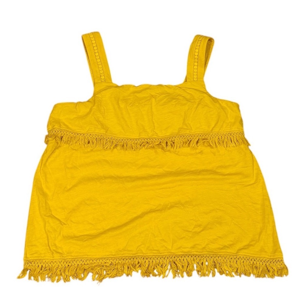 J. Crew Womens Yellow Fringe Tiered Cotton Tank Top Mustard Boho Sleeveless M‎